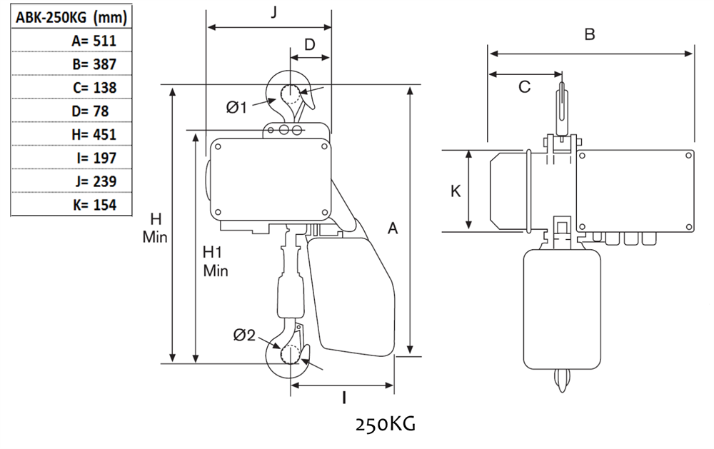 Eltelfer 250kg, 8m/min, 1-P, 3M, M4 - Bild 2