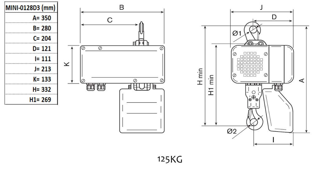 Eltelfer 125kg, 8/2m/min, 1-P, 3M - Bild 2