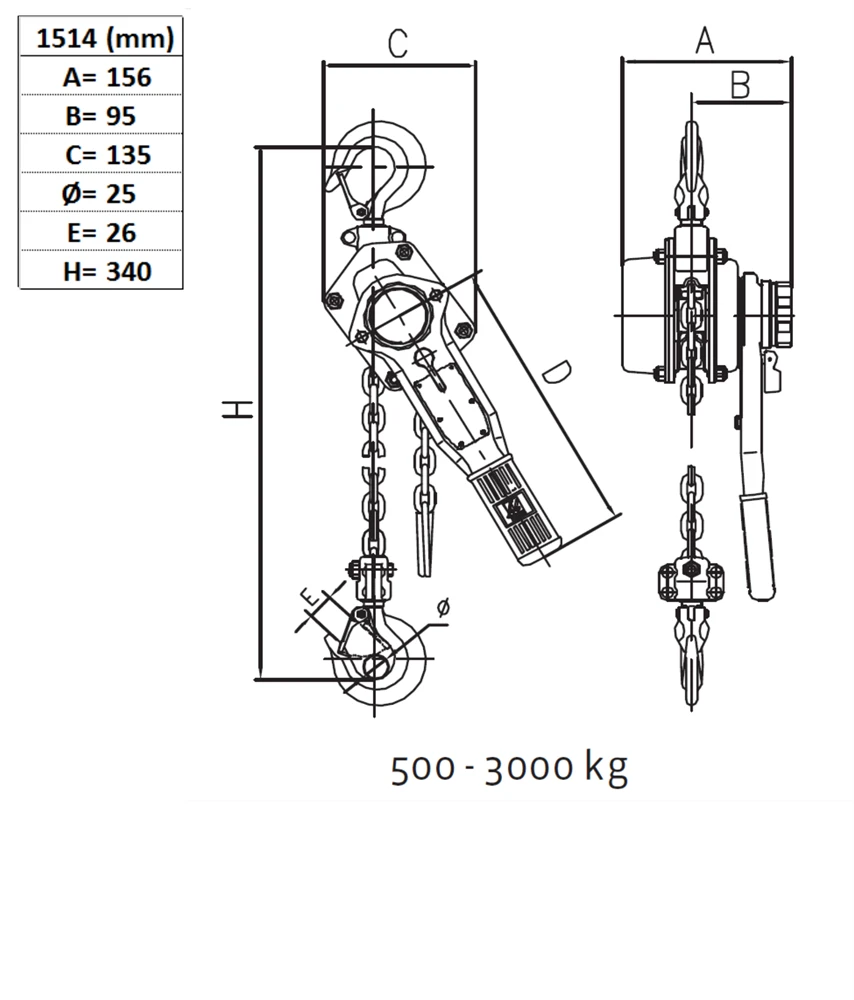 Spaklyftblock 1000 kg, lyfthöjd 1,5 m - med överlastskydd - Bild 2