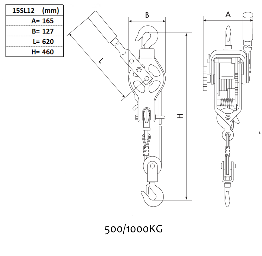 Spaklyftblock 500/1000 kg - med vajer - Bild 3