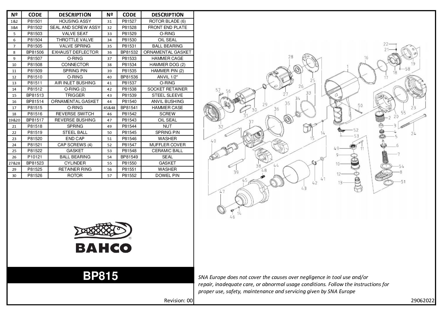 Reservdel  BP81513 avtryckare/knapp till BP815 Bahco