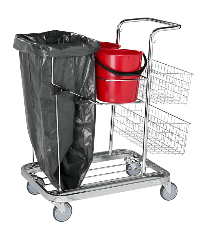 Städvagn för 125L säck, 4 svängbara hjul - Bild 3